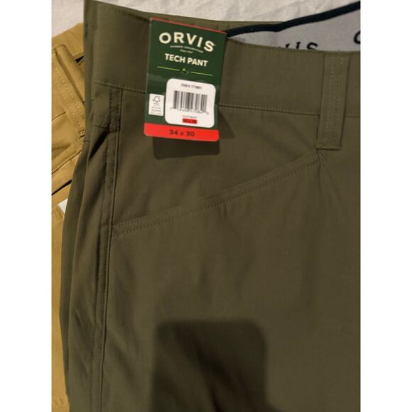 2 pairs of Orvis Men's Tech Pants 34 x 30 Olive Tan 5 -6 Pockets Water repellant - Picture 8 of 10
